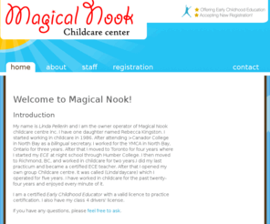 magicalnook.com: Ladner, BC - Magical Nook Childcare Center
Magical Nook Childcare Center, Ladner, BC.  Specialized in early childhood education.  Linda Pellerin.