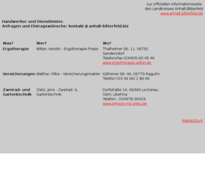 anhalt-bitterfeld.biz: Kostenloses Branchenverzeichnis / Firmenverzeichnis  für den Landkreis Anhalt-Bitterfeld
Übersichtlicher Firmenindex mit Handwerkern und Dienstleistern aus der Region.
