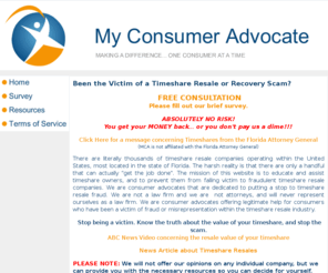 myconsumeradvocate.com: My Consumer Advocate - Fight Against  Resale Fraud in the Timeshare Industry
Been a victim of a timeshare resale scam, fraud, or misrepresentation? Click Here to learn about your rights