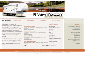 rvs-info.com: RV's Info - Recreational Vehicles, Travel Trailers, Mobile Homes
Information Resource for Recreational Vehicles, Travel Trailers, Mobile Homes from Skyline, maker of Nomad, Layton, and Aljo RVs