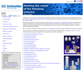 schloetter.co.uk: Suppliers of industrial paints,plating processes & plating equipment
Schloetter Co Ltd is a leading manufacturer & supplier of specialised paints, plating chemicals and processes to the general metal finishing and PCB industies.