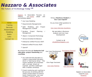 agilecourses.com: Nazzaro & Associates Home Page
Nazzaro & Associates helps our clients adopt and successfully deploy: Use Case Modeling, Requirements Managements, Agile Modeling and Project Management / SCRUM, Iterative Project Planning / Management, Object / Component Technology, Service-Oriented Architecture Enterprise Unified Process (EUP), Rational Unified Process (RUP), and OpenUP 