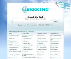 4seeking.com: 4Seeking Search Engine
4Seeking.com is an internet search engine and web site information center.