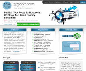 multiblogposter.com: MB Multi Blog Poster
Let The 1st Multi Blog Poster auto-post your plugs to hundreds of blogs in just minutes!