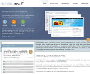 layout2typo3.com: FESTPREIS TYPO3 - Home - Ihr Design als Premium TYPO3-Template - Ein Angebot der TYPO3 Agentur Netzrezepte -
Mit LAYOUT2TYPO3 schnell zum eigenen TYPO3 Template. Einfach bestellen und in wenigen Tagen erhalten Sie das fertige Template per E-Mail oder sogar auf Ihrem Server installiert.