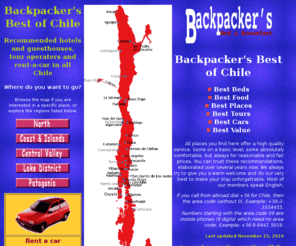 backpackers-chile.com: Backpacker's Best of Chile: hotels, guesthouses, bed & breakfast, tours
Recommended lodgings and tours for travellers in Chile and Argentina