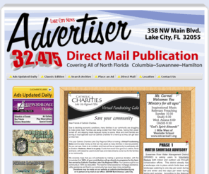 lcadv.net: Lake City Advertiser - ILoveMyPaper.com - Direct Mail Connection for North Florida - Printing | Mailing | Graphics Design
Lake City Advertiser, Direct Mail Connection for North Florida, Printing - Mailing Lists - Graphics Design, Advertising, Newspaper for Suwannee, Columbia, Baker, Union and Hamilton County.