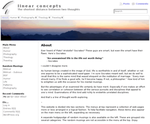 linearconcepts.net: About » linear concepts
linear concepts, Bible thoughts, BSF, Israel, Greece, Jordan, Photography, Theology