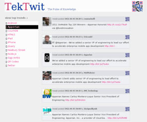 tektwit.com: TekTwit | Home
Twitter Feeds for the Pulse of Knowledge