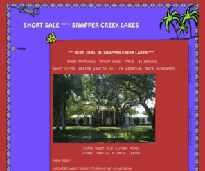 snappercreeklakes.info: Snapper Creek Lakes, Coral Gables Florida
Snapper Creek Lakes, Home For Sale, Best Deal in snapper creek lakes. 1.25 acre private park setting with private marina with dock space.