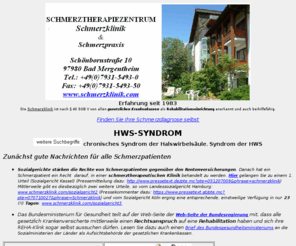 hws-syndrom.de: HWS-SYNDROM - Syndrom der Halswirbelsäule (HWS)
Das HWS-Syndrom (Syndrom der HWS) ist ein Sammelbegriff für von der Halswirbelsäule ausgehende Beschwerden