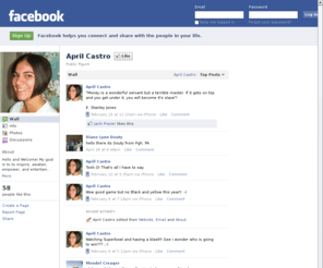 aprilcastro.com: Incompatible Browser | Facebook
 Facebook is a social utility that connects people with friends and others who work, study and live around them. People use Facebook to keep up with friends, upload an unlimited number of photos, post links and videos, and learn more about the people they meet.