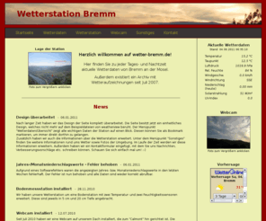 wetter-bremm.de: Wetter in Bremm
Aktuelle Wetterdaten für Bremm an der Mosel sowie Wetteraufzeichnungen ab Juli 2007.