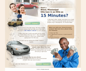 biloxi-car-title-loans.com: Fast Title Loan in Biloxi, Mississippi – Biloxi-Car-Title-Loans.com
No credit checks*, no faxing, still drive your car. The best Biloxi title loan from $300 - $2,500 are available in around 15 minutes.