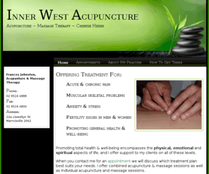 innerwestacupuncture.com: Inner West Acupuncture- Serving Marrickville, Enmore, Newtown and beyond
Frances Johnston is a fully qualified Acupuncturist & Massage therapist conveniently based in Enmore, close to Newtown and Marrickville in Sydney's Inner West.