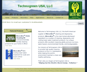 technogreen-usa.com: Micro-Nice D-5 Descaler and Scale Preventative .:. Biodegradable Products
Cooling Tower Water Treatment and Environmentally Friendly Cleaning Products that are Biodegradable Products-Micro-Nice