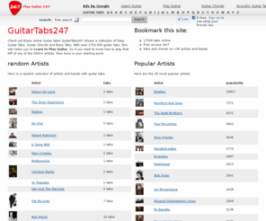 guitartabs247.com: guitartabs247 has a collection of easy guitar tabs, guitar chords and bass tabs
Guitar tabs online! Over Easy 1750.000 guitar tabs helping you play songs of 5000 artists