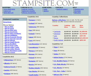 stampsite.com: Stampsite.com: Mint and Used Collectible Stamps, Covers, Postal Stationery since 1996
Mint and Used Stamps, Covers, Postal Stationery, Topicals. Hong Kong, Macao, United States, Vietnam, Germany, China, PRC, Japan, Spain, Far East, Western Europe, French Colonies, British Commonwealth, Chuck Q Moo, (APS, ASDA). Search our collection of over 1,000,000 stamps.