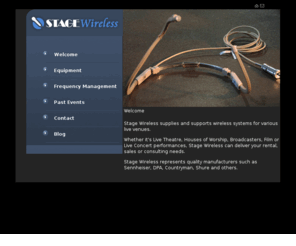 stagewireless.com: Welcome
Stage Wireless provides professional wireless microphone rentals, sales & support for live theatre, broadcast, film & video or house of worship.