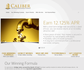 bridgeloanprogram.com: Caliber Companies | 12 Percent Return Bridge Note Program | Retirement Plan Real Estate Investing
Earn a 12.125 percent return with a secured deed of trust.  Caliber Companies is your resource for secure, reliable investments.  IRA and 401(k) retirement plan investing secured by real estate.