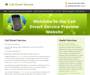 call-divert.co.uk: Call Divert Service - Call Storage Service - Call Recording Service Provider - Telephone Recording Service - Call Recording Packages
Using the Callagenix Call Divert Service, your telephone calls can follow you around the world. Unlimited call recording, call storage and telecommunications solutions from Callagenix. Call Divert Service