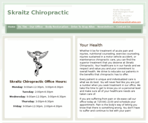 skraitzchiropractic.com: Skraitz Chiropractic - Home
 Skraitz Chiropractic Office Hours:Monday: 9:00am-12:30pm, 3:00pm-6:30pmTuesday: 2:00pm-6:30pmWednesday: 9:00am-12:30pm, 3:00pm-6:30pmThursday: 3:00pm-6:30pmFriday: 9:00am-12:30pm, 2:00pm-4:30pm