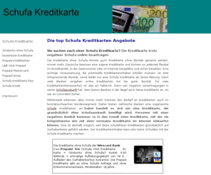 schufa-kreditkarte.com: Schufa Kreditkarte, die Kreditkarte ohne Schufa Auskunft
günstige Schufa Kreditkarten Angebote: die Kreditkarte ohne Schufa