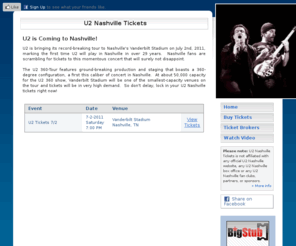 u2nashville.com: U2 Nashville Tickets | Vanderbilt Stadium | July 2, 2011
How to get U2 Nashville tickets. Find cheap U2 Nashville tickets, premium tickets, ticket auctions, and more.