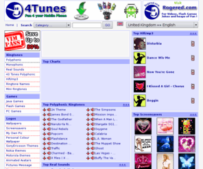 4tunes.co.uk: MP3 and Polyphonic ringtones, mobile phone sales, java games, wallpaper and screensavers
Polyphonic,Monophonic,Real Sounds,40 Tones Polyphonic,Hifi,mp3,download Wallpapers,Screensavers,My Own Pic,Big Logos,SonyEricsson Themes,Pictures Message,Operator,Group,Java Games,Videos