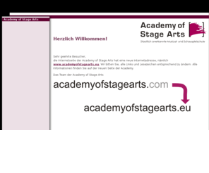 academyofstagearts.com: Academy Of Stage Arts | Herzlich willkommen!
Die Academy Of Stage Arts ist eine Musical- und Schauspielschule in Oberursel (Taunus), die ihren Schülern Teil- und Vollzeitausbildung bietet.