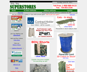 armynavysuperstores.com: Army Navy Superstores - BDU's, Surplus, Camo, Hunting gear, Military
 best selection and prices on Military, Military Surplus and Outdoor Clothing and Gear