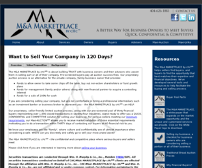 mamarketplace.com: Sell Your Company or Family Business in 120 Days ::  The M&A Marketplace by cHc
Sell your company in 120 days! The M&A Marketplace by cHc offers a confidential seller-friendly process for connecting pre-screened financial buyers interested in your family business.