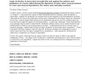 gavindebecker.net: Mansions of Eden, David Weddle Libel, David Weddle Lawsuit
Mansions of Eden, David Weddle Libel, David Weddle Lawsuit