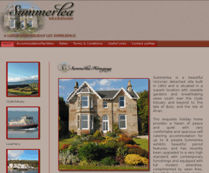 summerlea.co.uk: Summerlea House
Summerlea is a beautiful Victorian Detached Villa situated in a superb location with sizeable gardens and breathtaking views at the front over the Clyde Estuary and beyond to Arran.
The property is stone built with a blonde sandstone front beneath a hipped natural slate roof and has been very well maintained by the present owners both inside and outside to provide a most comfortable family home. 