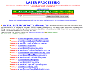 laser-processing.com: Laser Processing - www.Laser-Processing.com
Laser Processing from the Technology Data Exchange - Linked to TDE member firms.