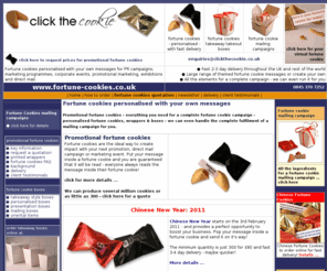 clickthefortunecookie.com: fortune cookies for promotional activity and personalised fortune cookies
Fortune cookies personalised for promotional campaigns from UK fortune cookie company