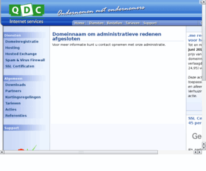 nedzink.info: Domeinnaam afgesloten - QDC Internetservices
QDC Internetservices levert hoogwaardige en betrouwbare diensten voor de zakelijke en particuliere markt tegen aantrekkelijke tarieven.