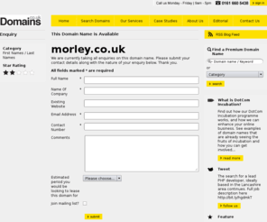 morley.co.uk: Please enquire here about our premium domain names
Please fill out the information below. One of our representatives will be in touch regarding your enquiry as soon as possible. Please note: Your information