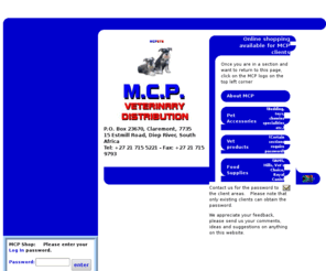 mcp.co.za:   Welcome to MCP - your number 1 address for pet supplies                               
MCP - Veterinary supplies, Pet food, Pet Accessories - Wholesaler / Distributor