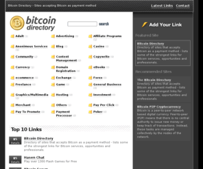 bitcoindirectory.net: Bitcoin Directory - Sites accepting Bitcoin as payment method
Bitcoin Directory | Directory of sites that accepts Bitcoin as payment method - lists some of the strongest links for Bitcoin services, opportunities and professionals.