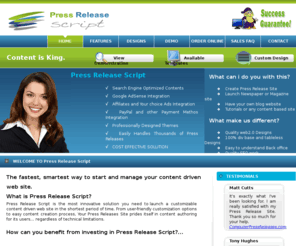 pressreleasescript.com: Press Release Script - Launch Own Press Release Submission Web Site!
PRESS RELEASE script allows you to manage the news publishing process.We make an Offer for you; buy Press Release Script and snap your website with news .Get your Press Release Script now and get excited.