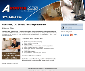 rootermanmco.com: Septic Tank Replacement Montrose, CO - A Rooter Man 970-240-9154
A Rooter Man provides septic tank replacement and drain cleaning services to Montrose, CO. Call 970-240-9154 now for more information!