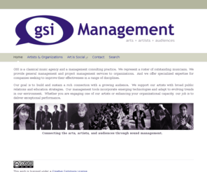 gsimanagement.com: Home - gsi Management
classical music agency arts management consultants social media culture cultural administration representation agent conductor artist audience symphony orchestra broadcast national canada fan soloist marketing funding strategic planning training board development