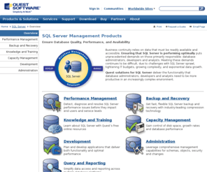 sql-ssis.net: Quest SQL Server Management Tools
Manage Microsoft SQL Server quality, performance, and availability with SQL Server management tools from Quest Software.