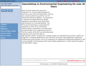 klhengineers.com: KLH Engineers Inc.
Over the past twenty-eight years KLH Engineers, Inc. has provided engineering services to over 200 municipal clients, and we are currently performing work for over 50 Authorities and Municipalities. Our experience is varied and includes planning, design, permitting, and construction administration of municipal facilities.
