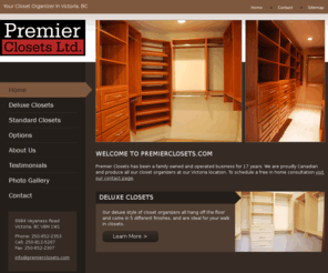 premierclosets.com: Welcome to PremierClosets.com - Your Closet Organizer in Victoria BCPremier Closets, Victoria Vancouver Island BC Canada
Premier Closets Victoria British Columbia closets installation organizer and sales