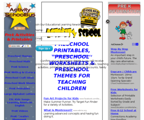 activityschoolbus.com: Preschool Printables-PreK Themes-Kindergarten Printables-Math Worksheets
Free preschool printables, kindergarten printables, preschool themes, math worksheets and teacher/parent resources for early learning and teaching of children under 10.