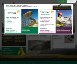 etarmac.co.uk: Tarmac Limited homepage, aggregates, asphalt, concrete, contracting, lime and cement.
Tarmac Limited homepage.  When people think of Tarmac they automatically think of the black stuff - but there's more to Tarmac than meets the eye. 

From our beginnings in the last century, Tarmac has grown to an international operation, providing a wide range of building materials and construction solutions.