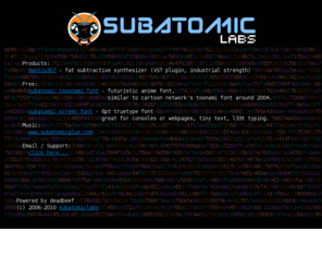 subatomiclabs.com: subatomic labs
Home of subatomic labs, where technology is shiney and buzzy!  Come check out our new VST synthesizer Mantis 307!