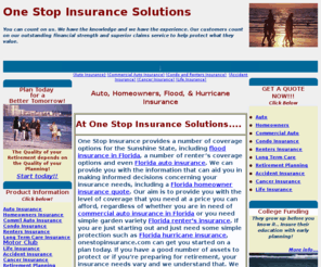 onestopinsurancesolutions.com: Florida Auto Insurance, Homeowners, Flood, Renters, Hurricane Insurance, Auto Quote
Florida insurance agency offering insurance services including flood, auto, and homeowners insurance to areas such as Jacksonville, Orlando, and Tampa Bay